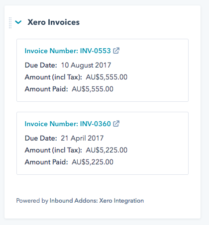 Xero Invoices in HubSpot